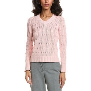 Forte Womens  Stonewash Cable V-Neck Sweater, Pink